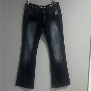 Crazy Age Woman’s Dark Blue Bootcut Women’s Jeans with Embroidered Back Detail